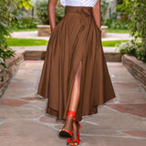 Anokhinaliza alt black girl  High Waist A-line Skirt  Women Skirts Summer Vintage Zipper Long Maxi Skirts Solid Irregular Beach Skirt Faldas Saia S-
