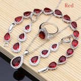 Anokhinaliza Water Drop Red Cubic Zirconia White CZ Jewelry Sets Women Earrings/Pendant/Necklace/Rings/Bracelet