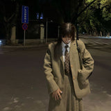 Anokhinaliza alt black girl  going out Japanese woolen blazer suit sets women autumn winter coffee coat pleated skirt soft girl preppy Anime high school JK uniforms