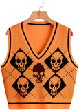 Anokhinaliza Skulls Graphic Sweater Vest Y2K Vintage Autumn Winter Women Knitted Cropped Tank Top Preppy Style Gothic Pullovers Jumper