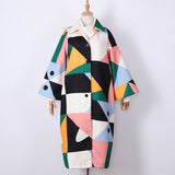 Anokhinaliza mid size graduation outfit ideas 90s latina aesthetic freaknik fashion tomboy swaggy going out classic edgy brunch  Print Coat For Women Lapel Collar Long Sleeve Pockets Hit Color Designer Plus Size Coats Female  Fashion New Style