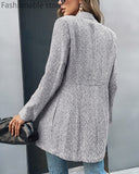 Anokhinaliza  Women Pocket Design Long Sleeve Casual Open Stitch Coat