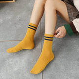 Anokhinaliza Socks Women Woman Korean Version Japanese Striped Cotton Tube Pile Socks Spring Ins Tide Socks College Style Skarpety Cotton Sox