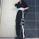 Anokhinaliza  3 Pieces Set Summer Women Cargo Pants Suit Set Streetwear Outfit Harajuku Short Sleeve Trousers & Crop Tops Tee Shirt #TZ05