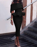 Anokhinaliza alt black girl going out classic style women edgy style church outfit brunch outfit cute spring outfits Women Office Dress Slash Neck Off the Shoulder Peplum Midi Dress