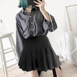 Anokhinaliza alt black girl going out?classic style women edgy style church outfit brunch outfit cute spring outfitsShort Skirt Suit Women Spring  New Korean Preppy Style Casual Loose Printed Shirt With Tie + Pleated Skirt Two-piece Sets