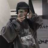 Anokhinaliza alt black girl going out classic style women edgy style church outfit brunch outfit cute spring outfits Hooded Autumn Winter Korean Version Ins Dark Printing Loose Lazy Style Plus Velvet Long-sleeved Sweater Academy Couple Tide