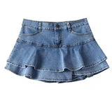 Anokhinaliza Retro Denim Shorts Skirt Women Summer Streetwear Ladies Short Skirts Jeans Casual All Match Elastic Ball Gown Saia Female