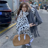 Anokhinaliza  Korean Leopard Casual Zipper Coat For Women'S Clothes Autumn Winter Thick Warm Long-Sleeved Plush Jackets