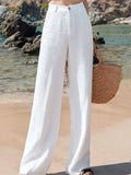 Anokhinaliza Casual Cotton Linen wide leg Beach pants bohemian loose pants female  vintage high waist Solid color straight trousers women