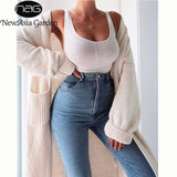 NewAsia Winter Knitted Cardigan Pocket Oversized Sweater Women Warm Long Coat Brown Loose Jacket Vintage Casual Clothes