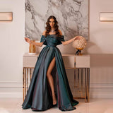 Anokhinaliza alt black girl going out?classic style women edgy style church outfit brunch outfit cute spring outfits prom Women Vintage Off Shoulder High Side Split Evening Dress Pleat Ruffles Prom Gown Formal Party Dress Custom New Vestidos de festa
