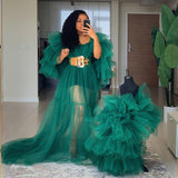 Anokhinaliza prom dresses tutu quince dresses  dama dressesMom & Me Green Tulle Women Dresses Summer Puffy Ruffles Tiered Sleeves Fashion See Thru Long Dress Plus Size Summer