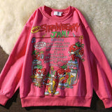 Anokhinaliza Kawaii Rose Red Cartoon Letter Print Sweatshirt Vintage Streetwear Fashion Tops New O-neck Casual Teens Clothes Goth Punk