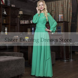 Anokhinaliza prom dresses tutu quince dresses  dama dresses Scoop Puffy Fulle Sleeve Green Sashes Bridesmaid Dresses Floor-Length Pleat Chiffon Robe de Soiree Summer Custom Made Color