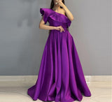 Anokhinaliza alt black girl going out classic style women edgy style church outfit brunch outfit cute spring outfits Simple Purple Satin Long Prom Dresses One Shoulder Floor Length Arabic Women Formal Evening Paty Dress Plus Size