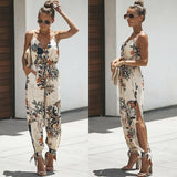 Anokhinaliza Women Summer Sexy Backless Casual Deep-V Floral Print Strappy Jumpsuits Romper