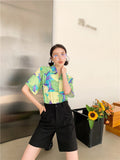 Anokhinaliza alt black girl going out?classic style women edgy style church outfit brunch outfit cute spring outfits Green Floral Shirt For Women Short Sleeve Hawaiian Button Up Collared Shirt Loose Summer Top And Blouses Fashion