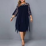 Anokhinaliza Plus Size Dresses 4XL 5XL 6XL Lace Mesh Sexy Elegant Midi Party Dress Red Black Green Purple Loose Hellow Women's Clothing