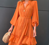 Anokhinaliza alt black girl going out classic style women edgy style brunch outfit cute springValentine's Day   Women Ruffles Frill Hem Lantern Sleeve Button Front Dress Casual Dress Summer Dress