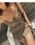 Anokhinaliza Summer Brown Floral Print Backless Sling Dress Summer Woman Adjust Spaghetti Strap Short Dresses Beach Holiday Vestidos