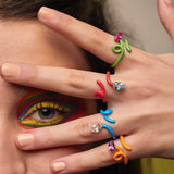 Anokhinaliza  Geometric Colorful Fashion Jewelry Single CZ Wrap Enamel Band Wire Women Ring Adjusted Size