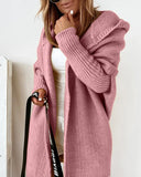 Anokhinaliza  Women Casual Solid Color Open Front Batwing Sleeve Oversize Hooded Cardigan