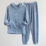 Autumn Winter Pajamas Set Women Loungewear Fleece Sleepwear Home Suits Homewear Ladies Warm Plush Lounge Sleep Wear