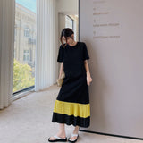 Anokhinaliza New Summer Dress Korea Short Sleeve Woma Dress Vestidos Robe Elbise Fashion Striped Patchwork Long Dresses