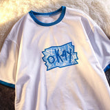 Anokhinaliza classic style women  edgy style tutu Cotton T-shirt Summer New High Street Short-sleeved T-shirt Men Women Student Korean Letter Print Simple Hip Hop Loose Top