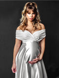 Anokhinaliza Valentine's Day Silk Sexy Maternity Wedding Dress Photo Shoot Baby Showers Party Evening Pregnancy Maxi Gown Photography Props Pregnant Women