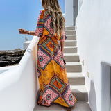 Anokhinaliza alt black girl going out classic style women edgy style church outfit brunch outfit cute spring outfitsSummer Elegant Women Long Dress Boho Vintage Print Lace Split Maxi Dress Ladies Fashion Buttoned V-Neck Party Dresses Chic