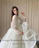 Anokhinaliza alt black girl  going out Modest Organza A Line Wedding Dress Lace Puff Long Sleeves High Neck Korea Wedding Bridal Gowns Robe de mariage