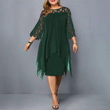 Anokhinaliza Plus Size Dresses 4XL 5XL 6XL Lace Mesh Sexy Elegant Midi Party Dress Red Black Green Purple Loose Hellow Women's Clothing