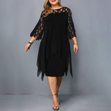 Anokhinaliza Plus Size Dresses 4XL 5XL 6XL Lace Mesh Sexy Elegant Midi Party Dress Red Black Green Purple Loose Hellow Women's Clothing