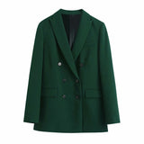 Anokhinaliza Valentine's Day Women's Blazers Set Green Jacket Suit Office Ladies Blazers Straight Female Long Sleeve Suit Double Breasted Blazer Woman TRF