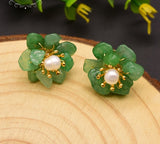 Anokhinaliza Natural Emerald Pearl Earrings Mother Birthday Gift Womans Flower Earrings  High Jewelry
