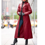 Anokhinaliza Valentine's Day Black Plus Size Moto Style Turn Down Collar Long Sleeve PU Leather Long Coat for Women Punk Solid Color Jacket Outerwear Winter