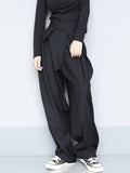 Anokhinaliza High Waist Black Brief Pleated Long Wide Leg Trousers New Loose Fit Pants Women Fashion Tide Spring Autumn