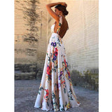 Anokhinaliza Floral Print Vintage Dress Women Summer Sleeveless V-Neck Backless Casual Long Maxi Dress Party Evening Beach Boho Dresses