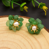 Anokhinaliza Natural Emerald Pearl Earrings Mother Birthday Gift Womans Flower Earrings  High Jewelry