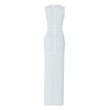 Anokhinaliza High Quality White Sleeveless Tassel Hollow Out Bodycon Rayon Bandage Dress Evening Party Sexy Dress