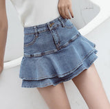 Anokhinaliza Retro Denim Shorts Skirt Women Summer Streetwear Ladies Short Skirts Jeans Casual All Match Elastic Ball Gown Saia Female