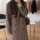 Women Elegant Winter Woolen Overcoat Long Double Breasted Suit Coat Cardigan Loose Korean Femme Casual Warm Long Outerwear