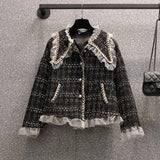 Anokhinaliza Plus Size Women Elegant 2 Pieces Set Office Ladies Autumn Winter Warm Long Sleeve ruffles Patchwork tweed Coat + Knit Dress Sets