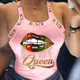 Anokhinaliza Valentine's Day Fashion Plus Size 5XL Letter Lip Print Sleeveless Crop Top Women Summer Clothes Casual Tank Tops Female Skinny Tee Shirt Y2K