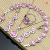Anokhinaliza Water Drop Red Cubic Zirconia White CZ Jewelry Sets Women Earrings/Pendant/Necklace/Rings/Bracelet