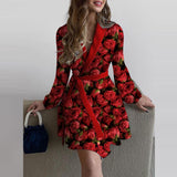 Anokhinaliza mid size graduation outfit romantic style teen swag clean girl ideas 90s latina aesthetic freaknik tomboy swaggy gWomen Vintage Flowers Printing Lacing Up Dress Sexy V Neck Ladies Mini Dress  Spring Female Long Sleeve Mini Dress Vestidos
