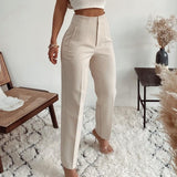 Anokhinaliza Ardm Fashion High Waisted Casual White Trousers Women Brown Stright Pants Office Lady Korean Style Women Pantalones Mjuer