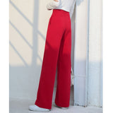 Anokhinaliza Spring and Autumn New High-waist Drape Wide-leg Pants Temperament Ladies Casual Pants Red Trousers Thin Mopping Pants Women